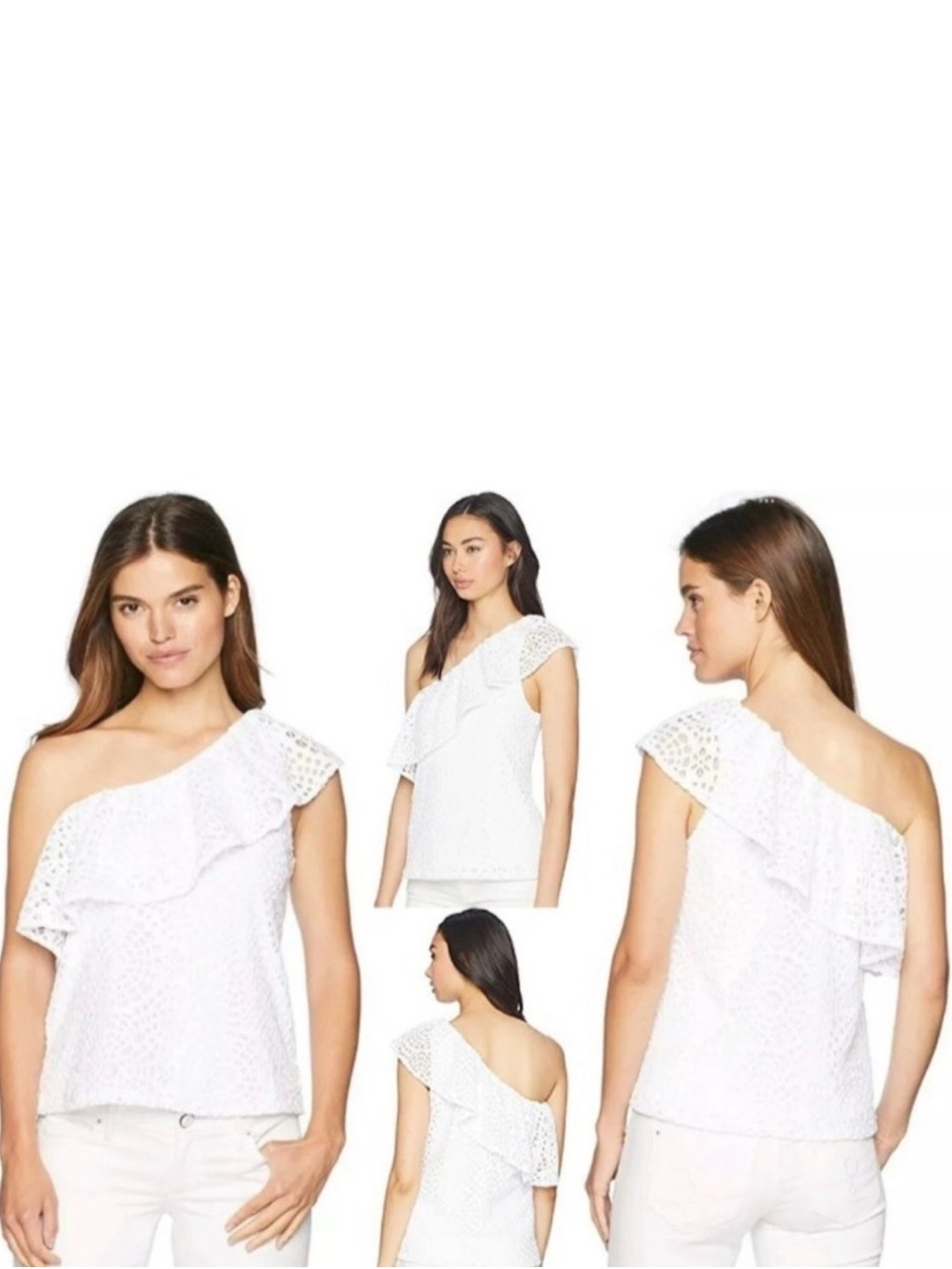 Lilly Pulitzer One-Shoulder White Eyelet Ruffle Top - Women